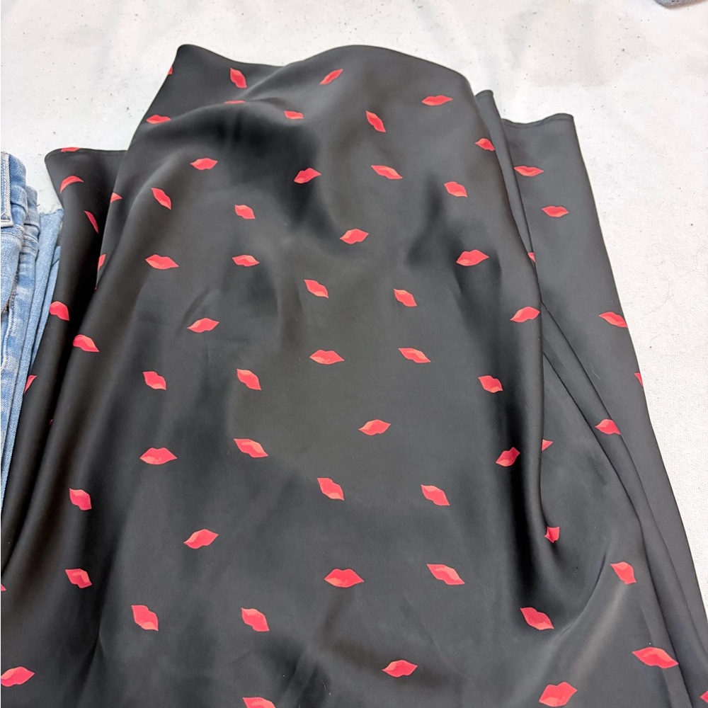 A New Day Black Skirt with Red Lips Design